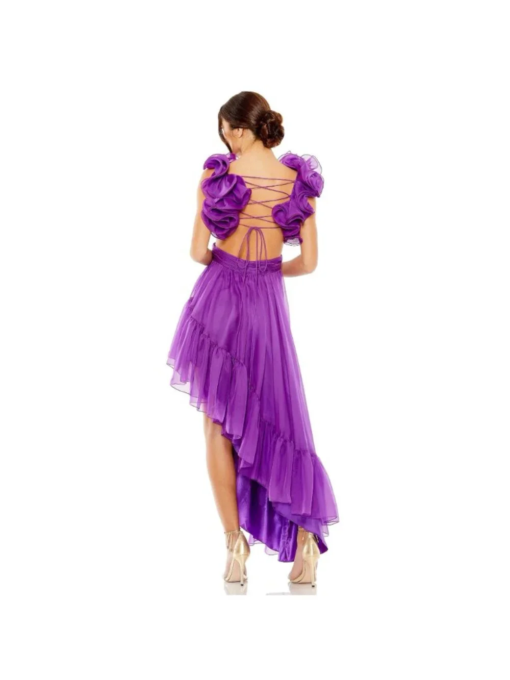 Mac Duggal 68641 Ruffle Tiered Cut‎ Out Chiffon High Low Formal Pageant Gown 2